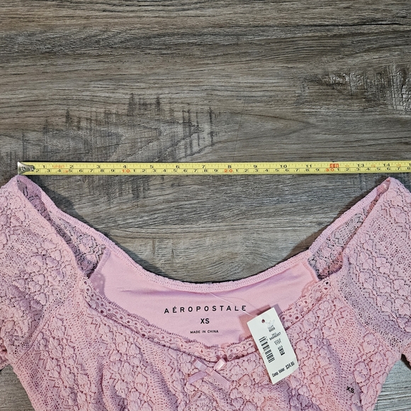 Aeropostale Pink Ruched Lace Long Sleeve Doll Top - Picture 4 of 9